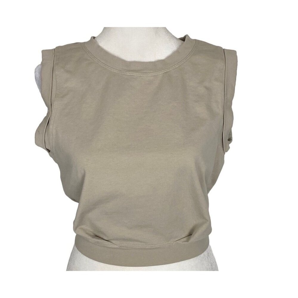 ARRIVE GUIDE Women Cropped Sleeveless Crew Neck Top Sz S Beige‎ Athletic 32-6
